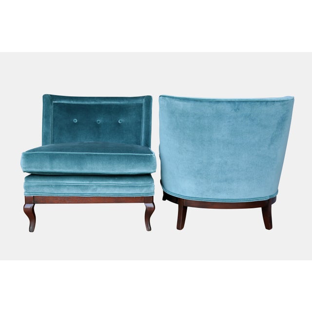 MidCentury Blue Velvet Slipper Chairs A Pair Chairish