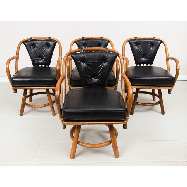 Vintage Swivel Rattan & Leather Chairs Set of 4 Chairish