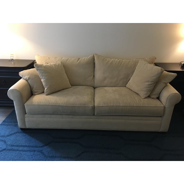 Beige Suede 2-Seater Sofa With Throw Pillows Chairish