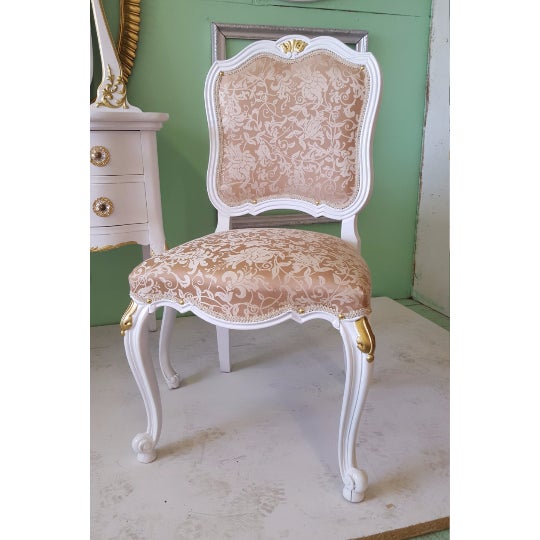 Antique White Makeup Vanity With Mirror & Chair