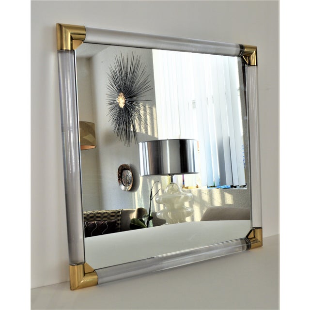MidCentury Modern Lucite & Brass Wall Mirror Charles Hollis Jones