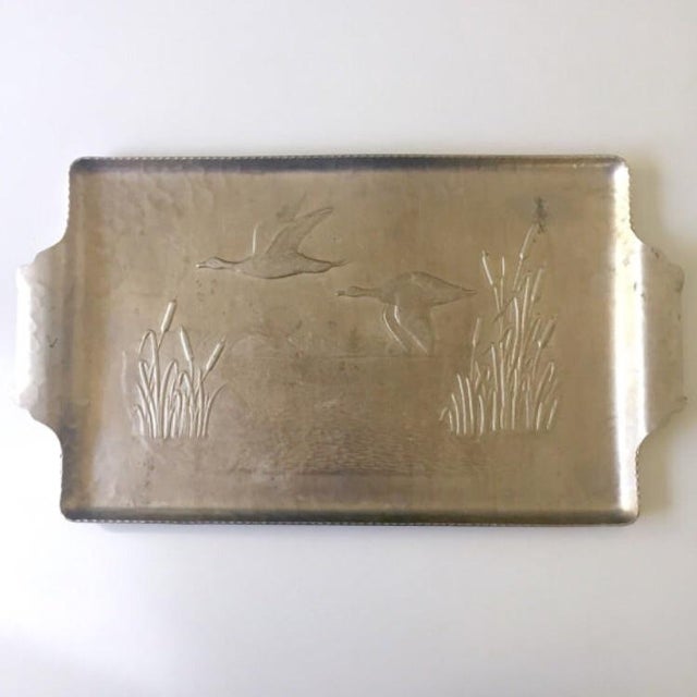 Antique Hammered Aluminum Geese Tray With Handles Chairish