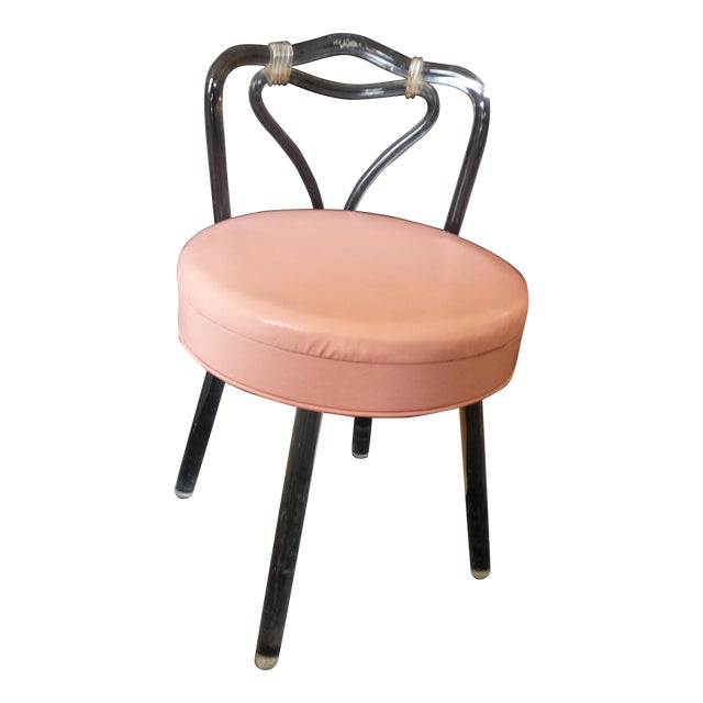 Reflectone Vanity Stool Lucite Legs & Back W/Pink Seat Chairish