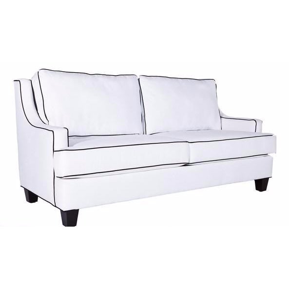 Custom White Twill Sofa with Navy Piping Chairish