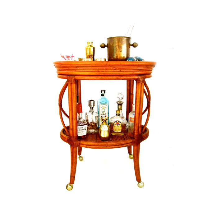 Vintage Ethan Allen Bamboo Rattan Bar Cart Chairish