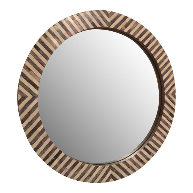 West Elm Round Herringbone Parsons Wall Mirror Chairish