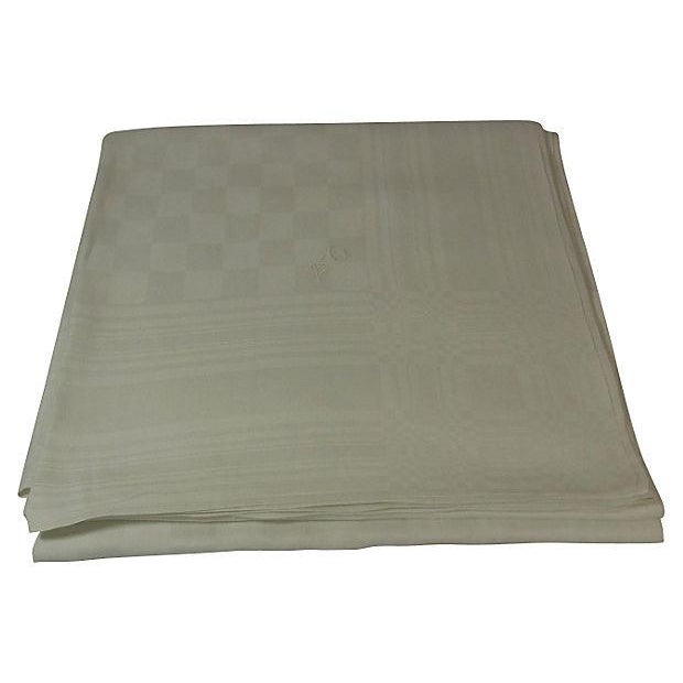 German White Linen Embroidered Tablecloth Chairish