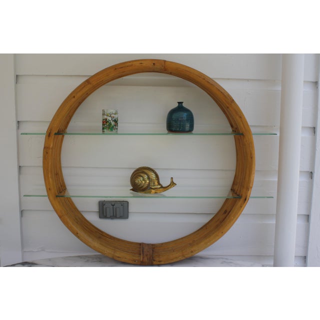MidCentury Circular Paul Frankl Style Bamboo Rattan Wall Shelf Chairish