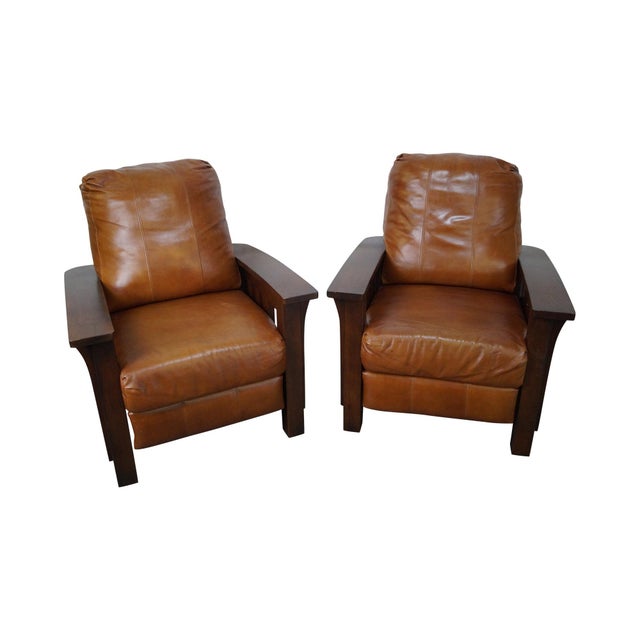Mission Oak Stickley Style Leather Recliners A Pair Chairish