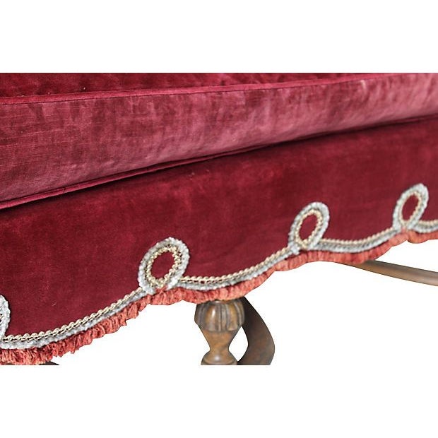 Burgundy Velvet Settee | Chairish