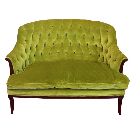 Green Chartreuse Velvet Button Tufted Chesterfield Settee Chairish
