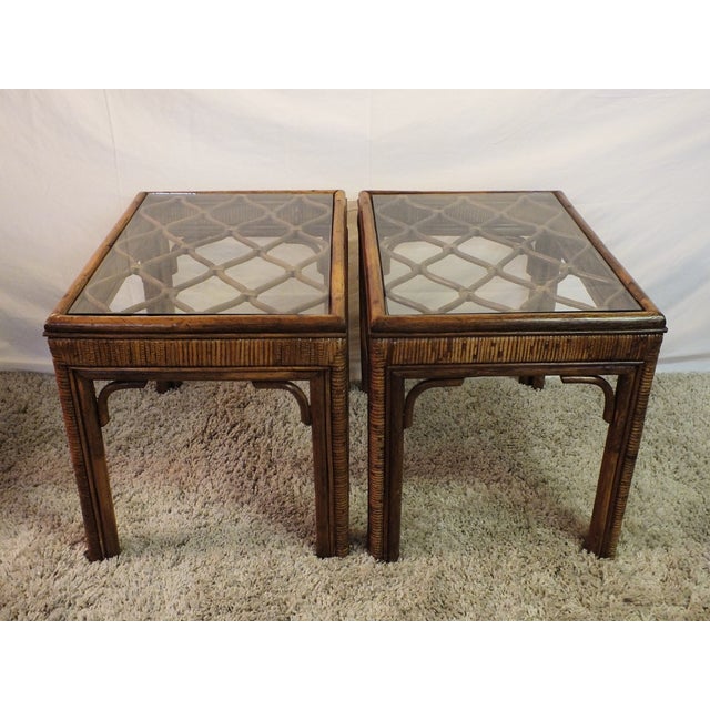 MidCentury Bentwood Rattan Side TablesPair Chairish
