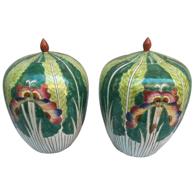 Lotus Flower Ginger Jars A Pair Chairish