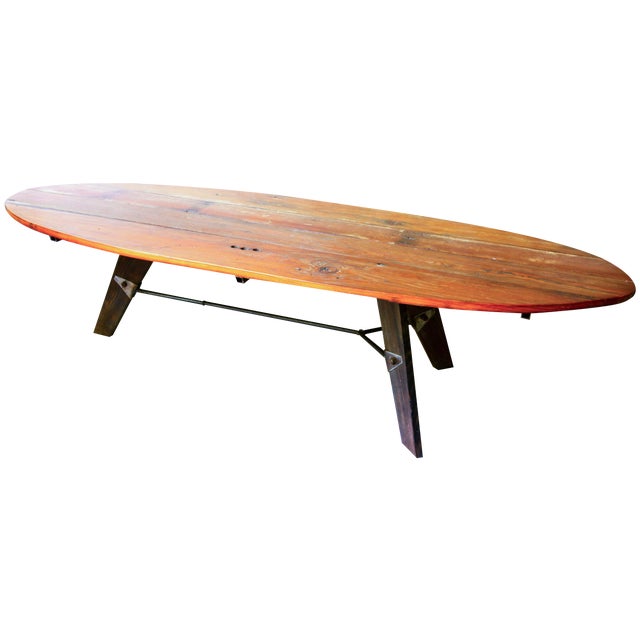 Mid Century Reclaimed Wood Surfboard Coffee Table