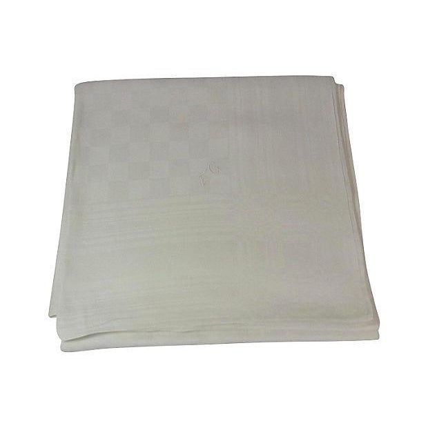 German White Linen Embroidered Tablecloth Chairish