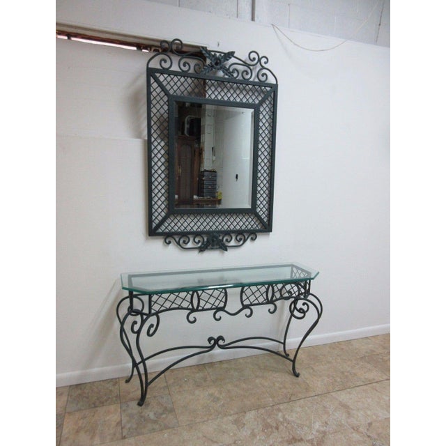 Ethan Allen Wrought Iron Glass Top Mirror & Console Table ...