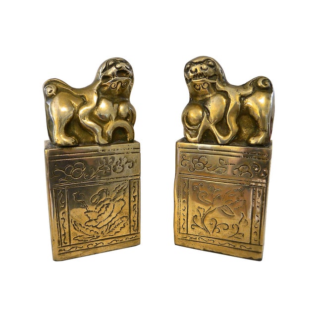 Brass Foo Dog Bookends Chairish