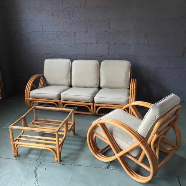 Pretzel Arm Rattan Bamboo Sofa Set of 3 Chairish