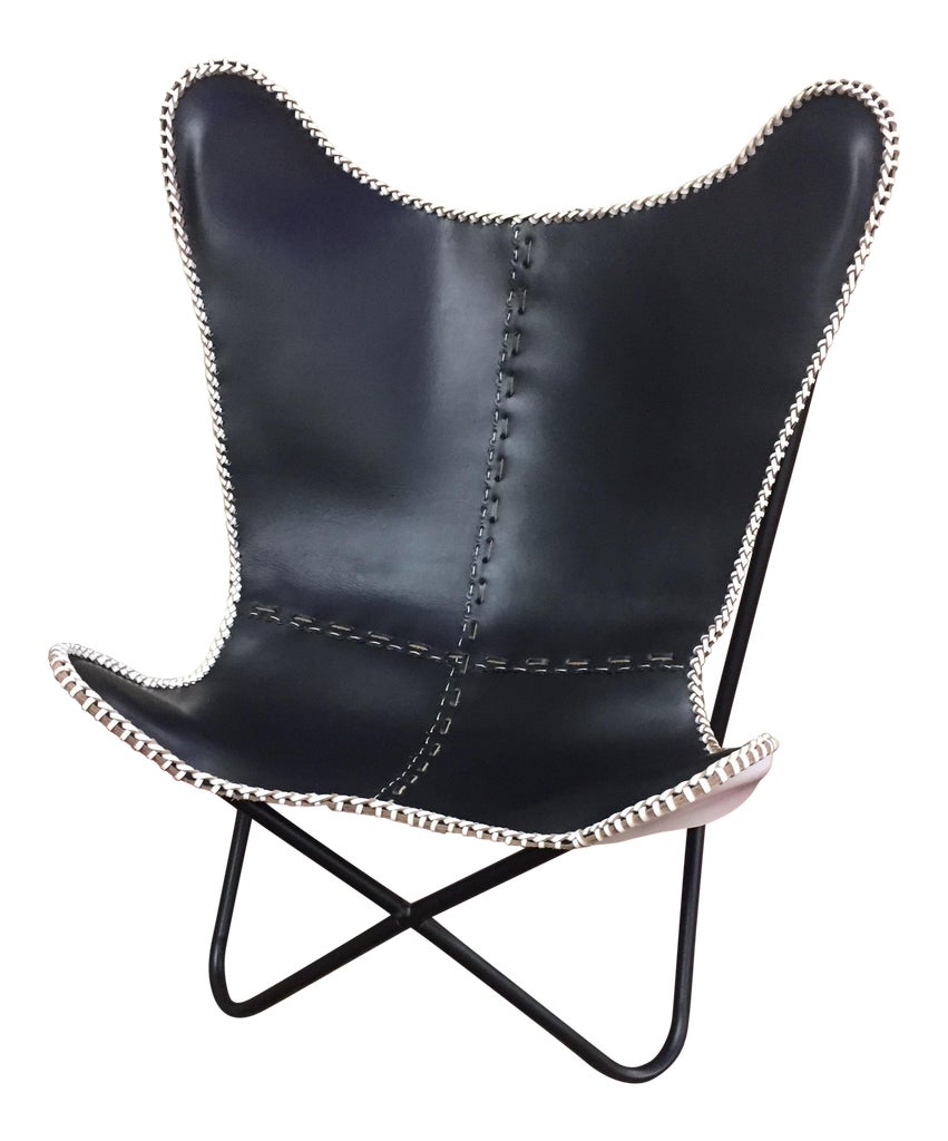 Black Leather Butterfly Chair  Chairish