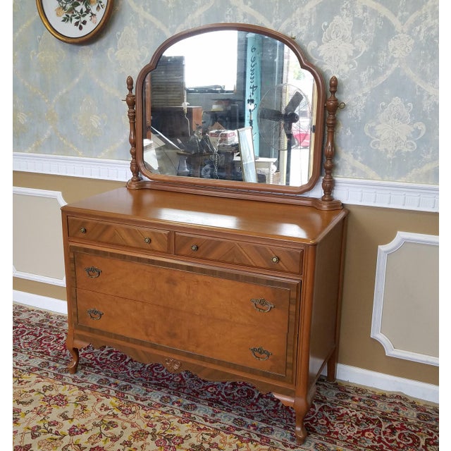 1930s Post ArtDeco Walnut Bedroom 4 Drawer Dresser with Swivel Mirror