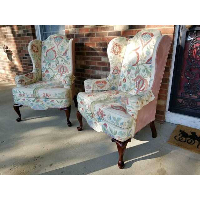 Vintage Woodmark Original Embroidered Wingback Chairs - A ...