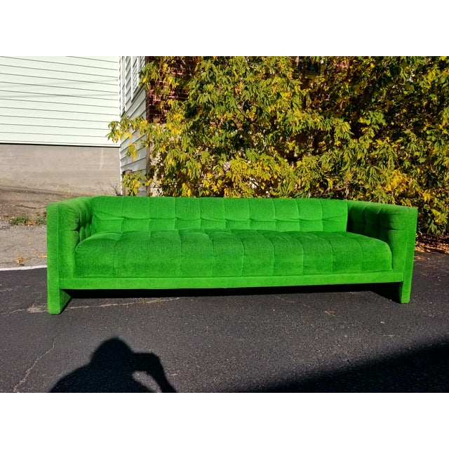 Vintage Mod Retro Mid-Century Modern Kelly Green Velvet Sofa | Chairish
