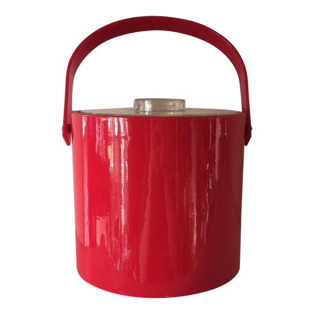 Vintage Red Ice Bucket & Tongs Chairish