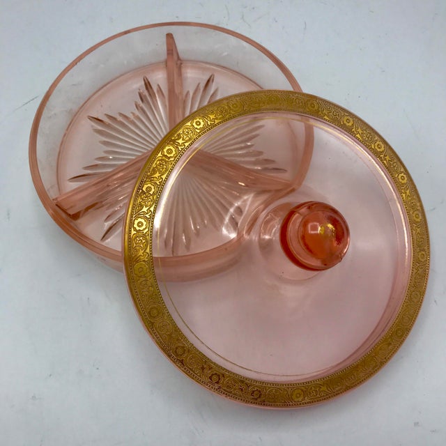 Pink Etched W/ Gold Depression Glass Divided Candy Dish Chairish