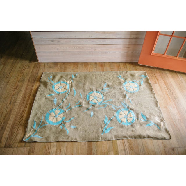 Peach & Blue Tobacco Burlap Rug 4' x 5'6" Chairish