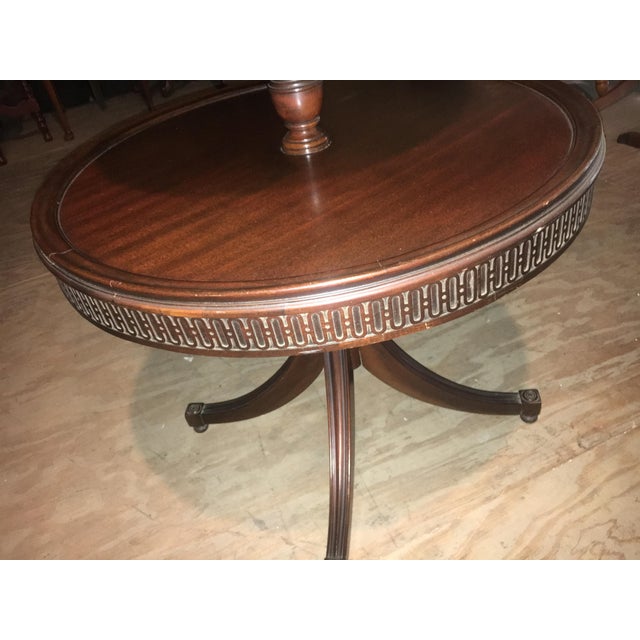 Vintage Leather Top 2 Tier Dumbwaiter Round Side Table ...