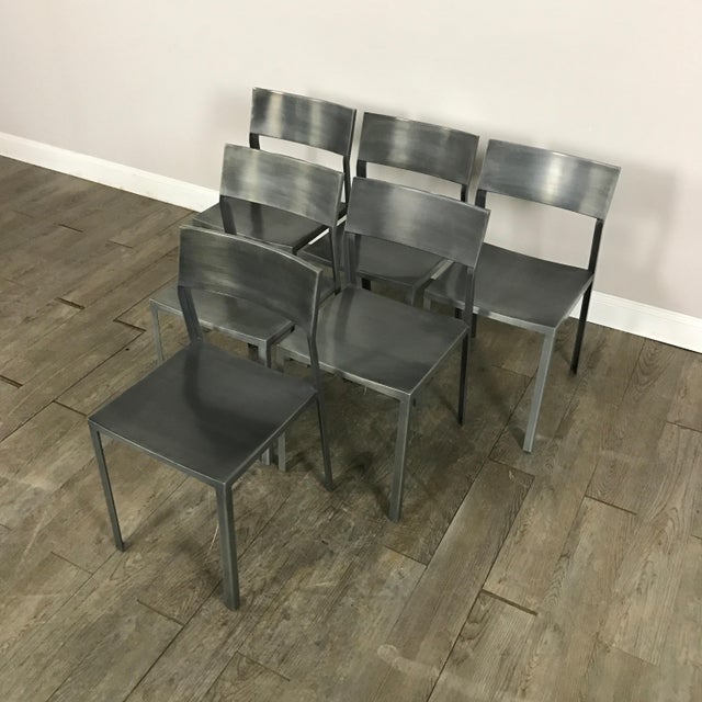 CB2 Brushed Steel Dining Chairs Set of 6
