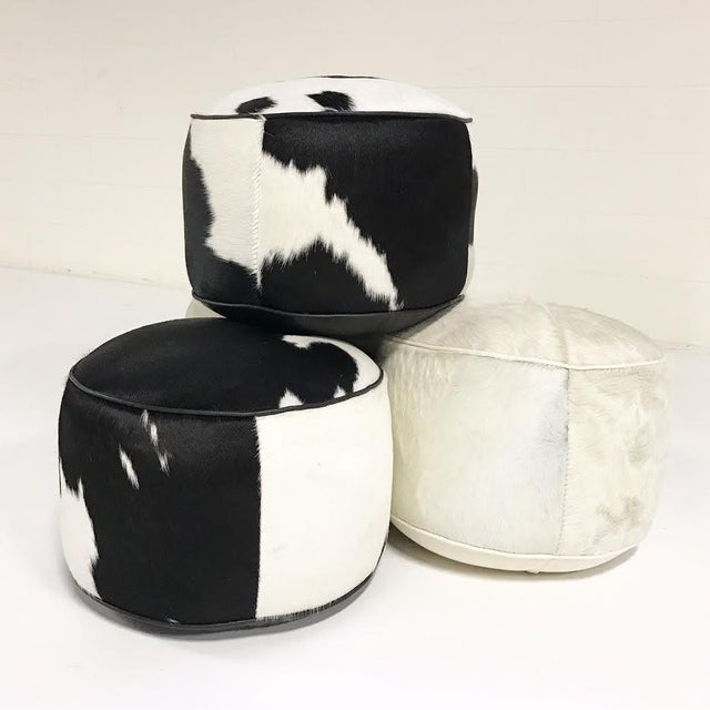 Black & White Cowhide Pouf Ottoman Chairish