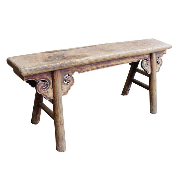 Vintage Chinese Slim Carving Apron Wood Seating Bench 