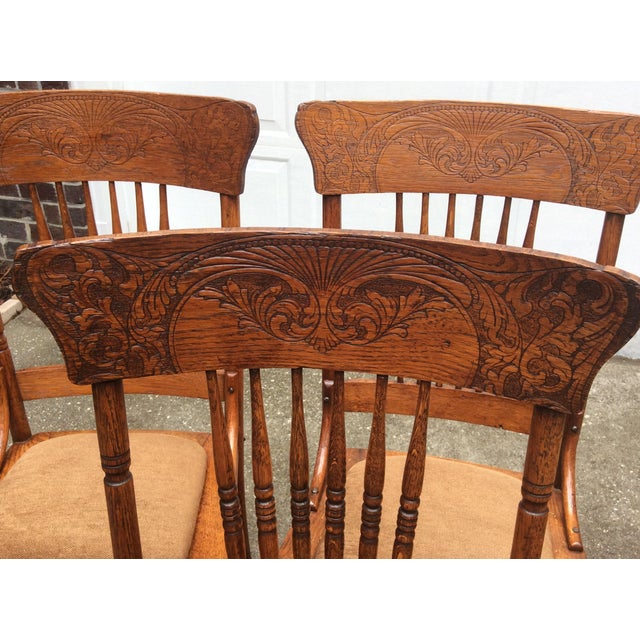 Antique Pressed Oak Spindle Back Chairs Set of 6 Chairish