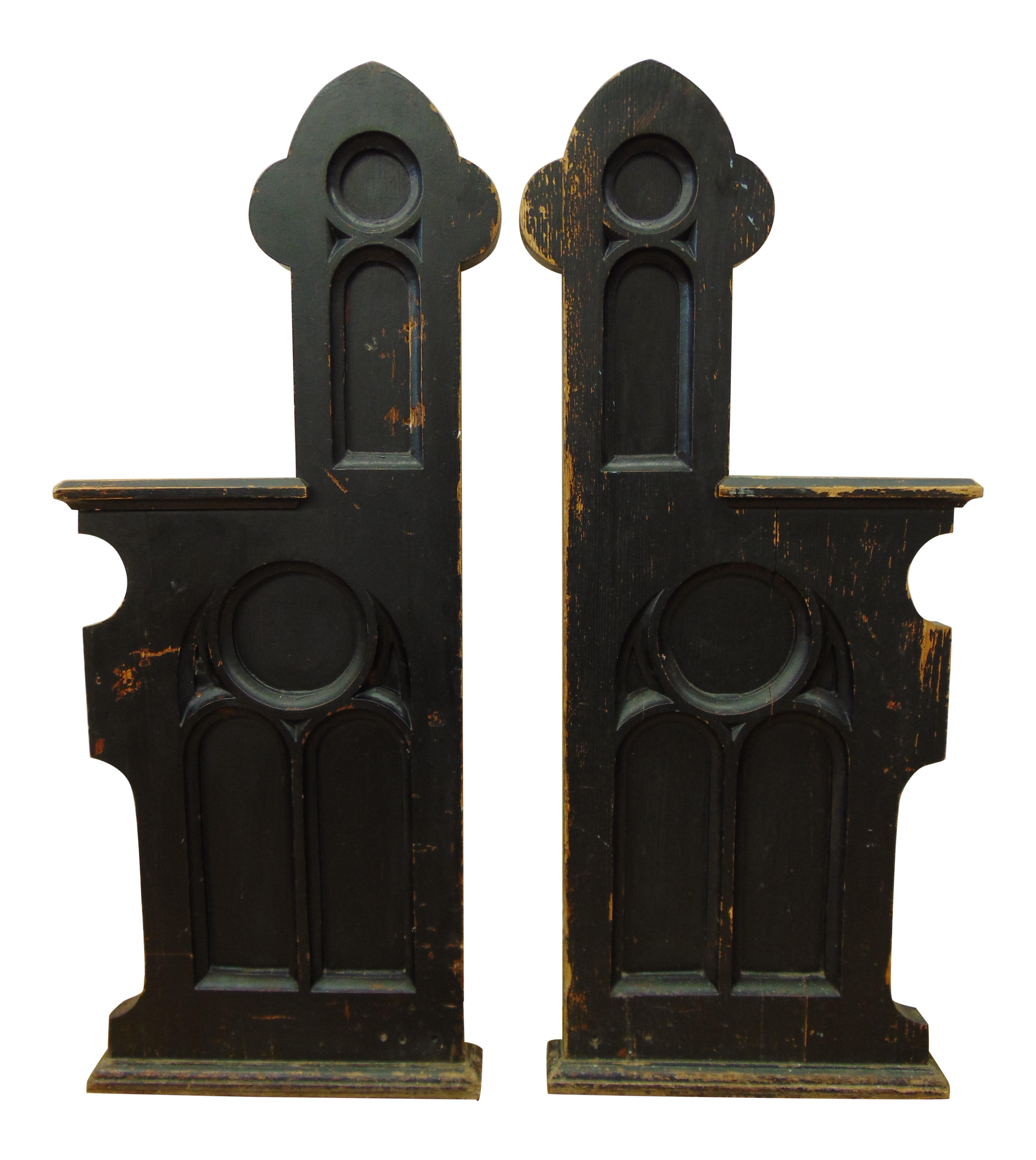 Antique Gothic Revival Church Pew Ends - A Pair