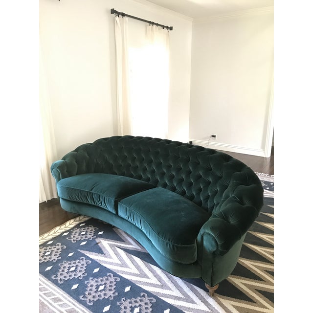Anthropologie Green Velvet Cadwyn Tufted Sofa | Chairish