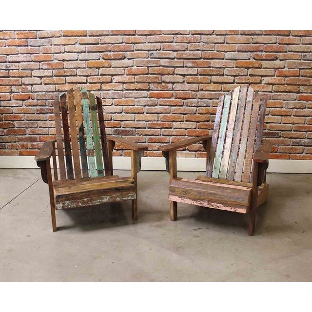 Reclaimed Wood Adirondack Chairs &amp; Table Set | Chairish