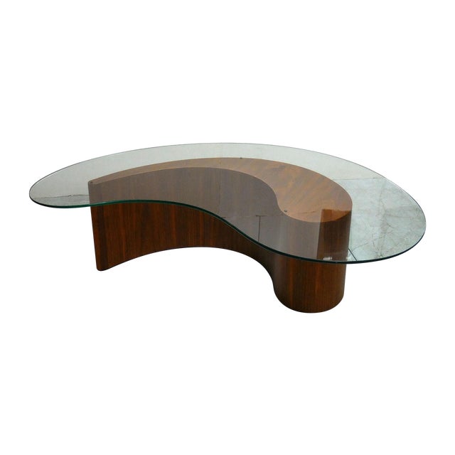 Kidney Shape Walnut Coffee Table with Glass Top Chairish