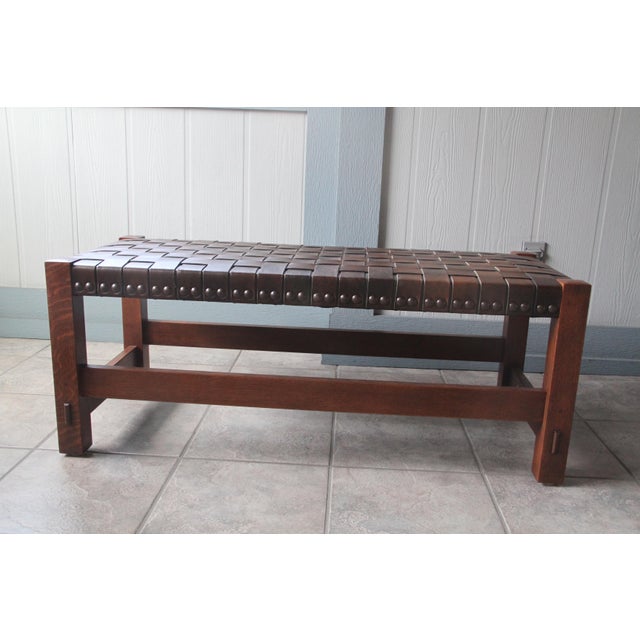 Stickley Woven Leather Bench | Chairish