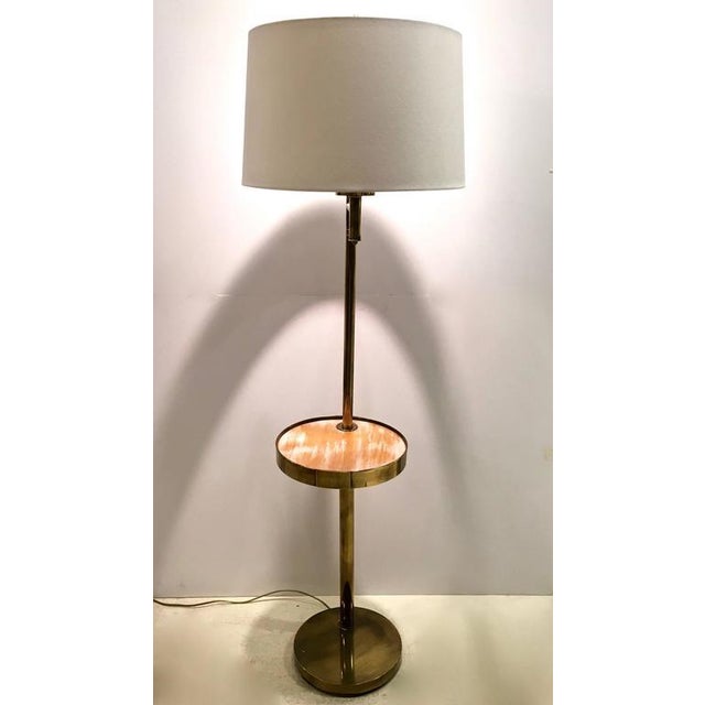 MidCentury Brass Floor Lamp W/ Cerused Wood Tray Table Chairish