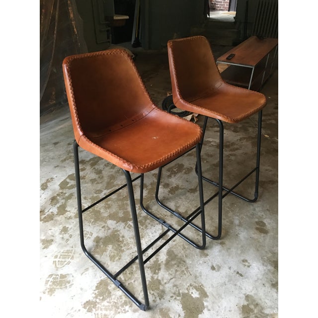 CB2 Slope Leather Bar Stools A Pair Chairish