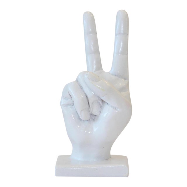 White Peace Sign Hand Sculpture Chairish