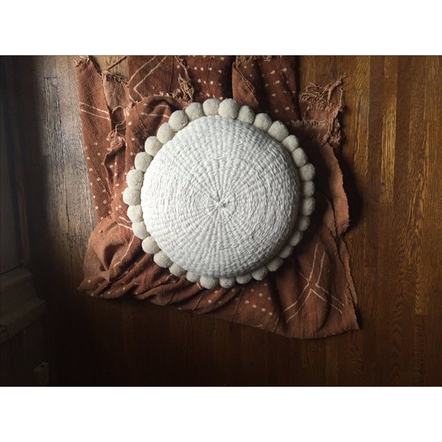 Large Bohemian Round Wool Floor Pillow With Poms Chairish
