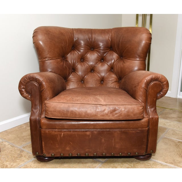 Image of Ralph Lauren Leather Writers Chair & Ottoman