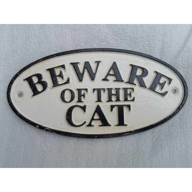 Vintage "Beware of the Cat" Sign | Chairish