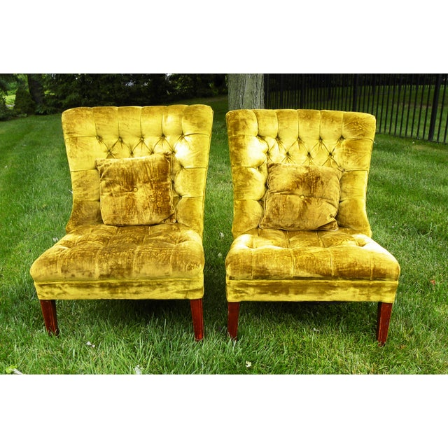 Vintage Chartreuse Velvet Accent Chairs - A Pair | Chairish