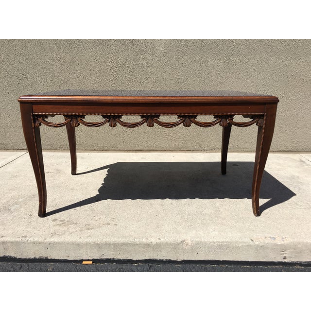 Art Deco Coffee Table with Blue Silverlast Glass Chairish