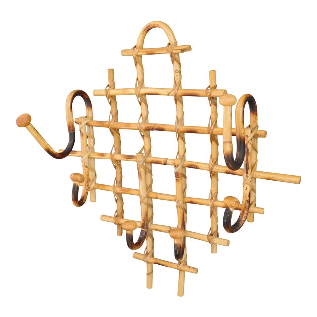 Vintage Rattan Wall Coat & Hat Rack Chairish