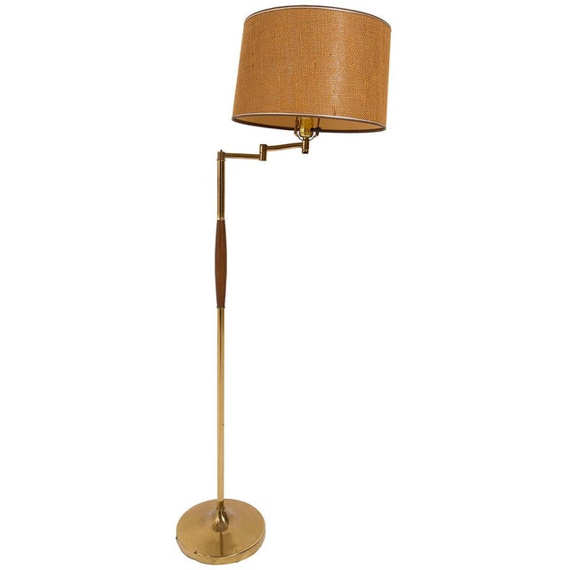 Brass MCM Floor Lamp With Wood Detail Chairish