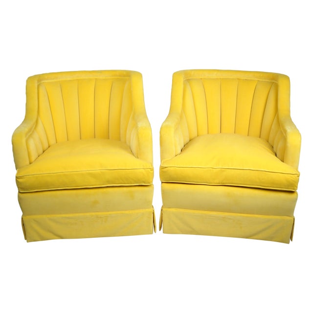 1960s Yellow Velvet Channel Back Chairs A Pair Chairish